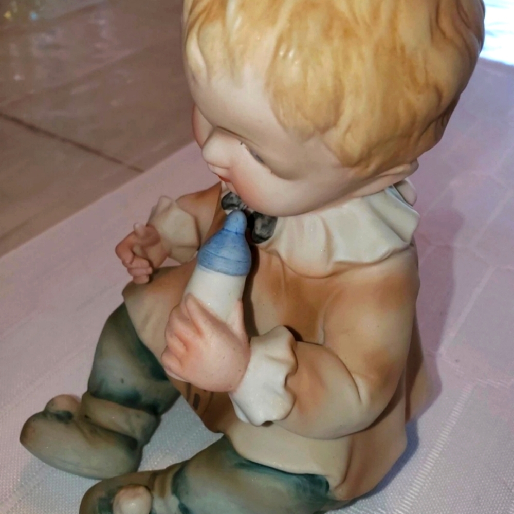 Lefton Porcelain Bisque Piano Boy Figurine ,baby With Bottle